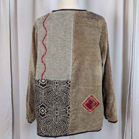White Stag Patchwork Chenille Jacket L Boho Artsy Textured Button Front Coat - Picture 2 of 14